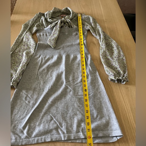 Anna Maria| Feminine Sheer Floral Dress with Knit Gray Combo••Ditsy Floral Print - Picture 9 of 10